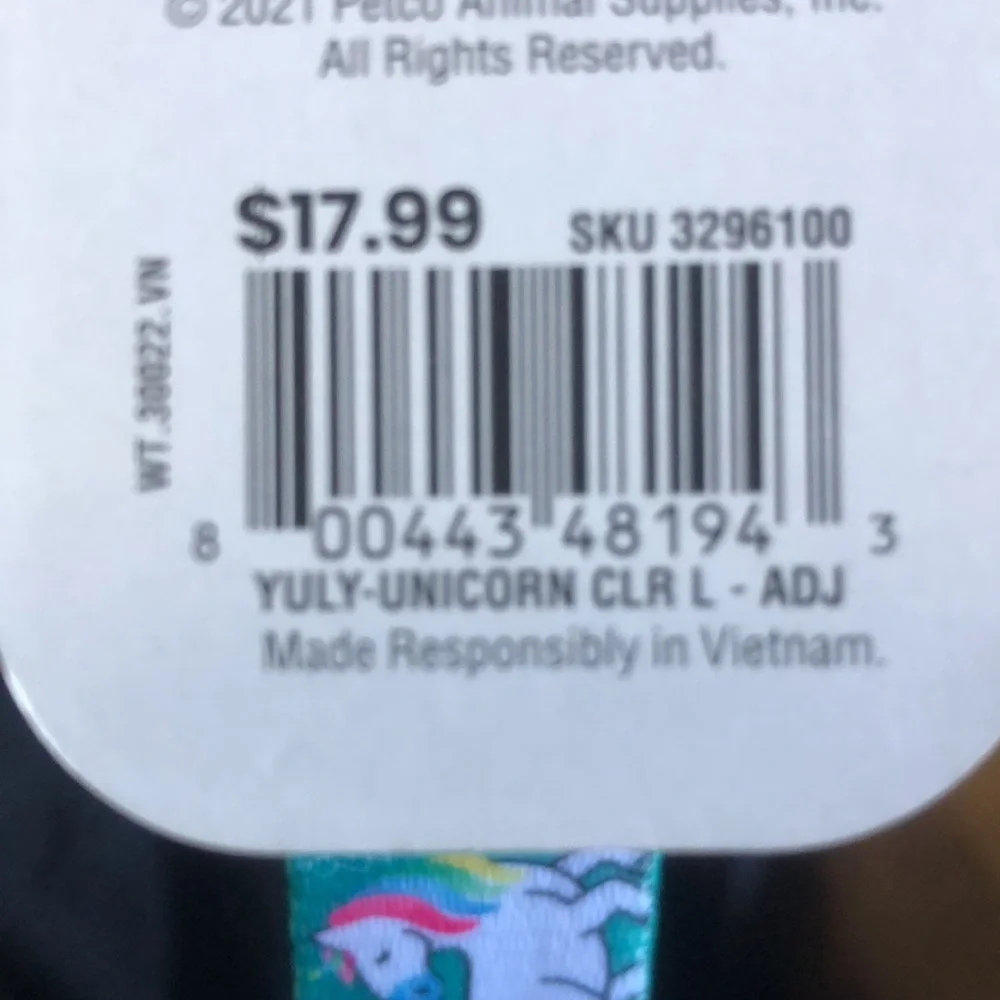 NWT Youly Unicorn Dog Collar L